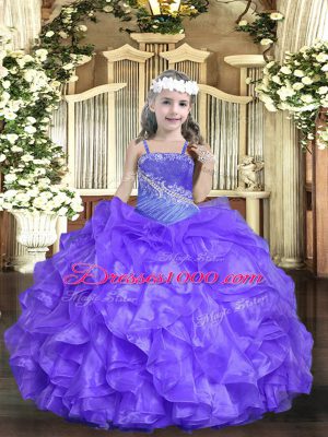 Customized Lavender Sleeveless Organza Lace Up Pageant Dress Womens for Sweet 16 and Quinceanera