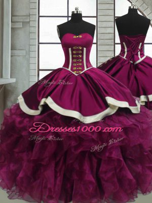Sweetheart Sleeveless Lace Up Sweet 16 Dress Fuchsia Organza