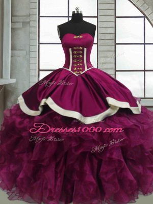 Sweetheart Sleeveless Lace Up Sweet 16 Dress Fuchsia Organza