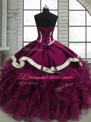 Sweetheart Sleeveless Lace Up Sweet 16 Dress Fuchsia Organza