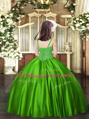 Satin Straps Sleeveless Lace Up Beading Pageant Gowns For Girls in Green