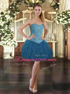 Popular Ball Gowns Evening Dress Blue Sweetheart Tulle Sleeveless Mini Length Lace Up