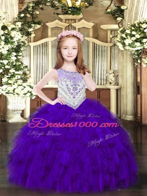 Best Purple Ball Gowns Beading and Ruffles Pageant Gowns For Girls Zipper Organza Sleeveless Floor Length