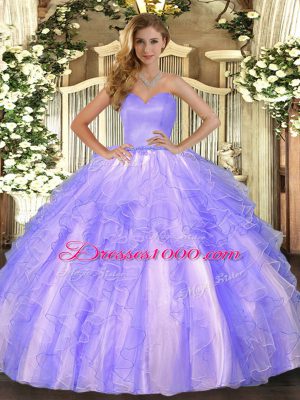 Excellent Sweetheart Sleeveless Lace Up Vestidos de Quinceanera Lavender Organza