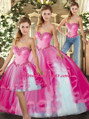 Sleeveless Organza Floor Length Lace Up Quinceanera Dress in Baby Pink with Ruffles