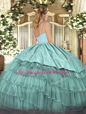 Blue Ball Gowns Organza Straps Sleeveless Embroidery and Ruffled Layers Floor Length Zipper Sweet 16 Quinceanera Dress