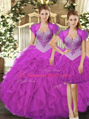 Straps Sleeveless Tulle 15 Quinceanera Dress Beading and Ruffles Lace Up