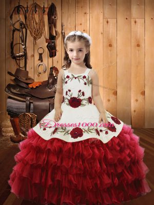 Adorable Floor Length Red Party Dresses Organza Sleeveless Ruffled Layers