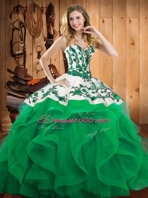 Lovely Turquoise Sleeveless Satin and Organza Lace Up Quinceanera Gowns for Military Ball and Sweet 16 and Quinceanera