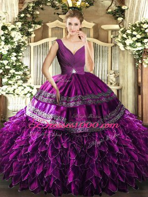 Sophisticated Floor Length Ball Gowns Sleeveless Purple Quince Ball Gowns Backless