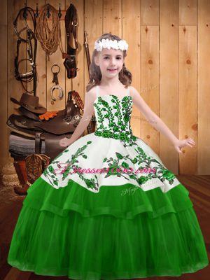 Sleeveless Embroidery Lace Up Little Girl Pageant Dress