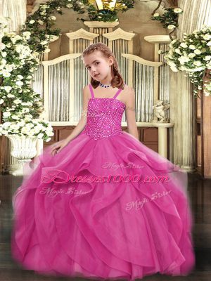 Organza Sleeveless Floor Length Child Pageant Dress and Beading