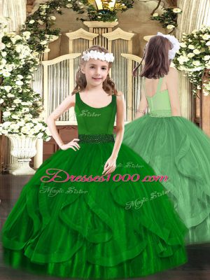 Green Ball Gowns Beading and Ruffles Quinceanera Gowns Zipper Organza Sleeveless Floor Length