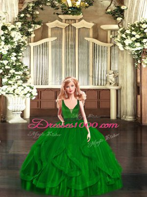 Green Ball Gowns Beading and Ruffles Quinceanera Gowns Zipper Organza Sleeveless Floor Length