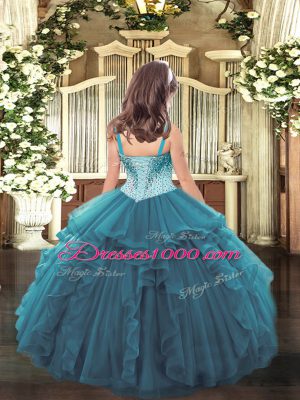 Best Beading and Ruffles Kids Formal Wear Teal Lace Up Sleeveless Floor Length