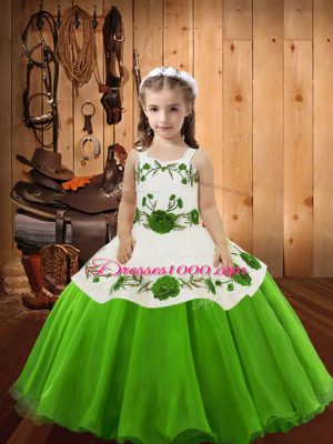 High End Floor Length Pageant Gowns For Girls Straps Sleeveless Lace Up