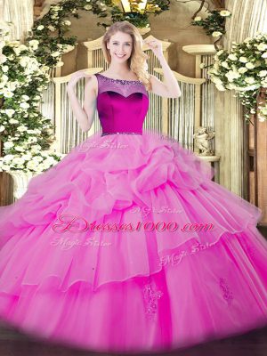 Lilac Quinceanera Dresses Sweet 16 and Quinceanera with Beading and Appliques and Pick Ups Scoop Sleeveless Zipper