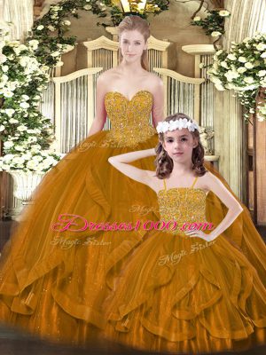 New Style Rust Red Sleeveless Floor Length Beading and Ruffles Lace Up Quinceanera Gowns