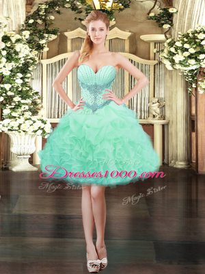 Apple Green Sleeveless Floor Length Beading and Ruffles Lace Up Quinceanera Gown