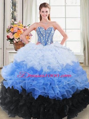 Floor Length Multi-color Sweet 16 Dresses Organza Sleeveless Beading and Ruching