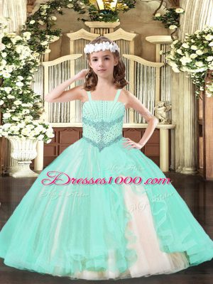 Attractive Tulle Sleeveless Floor Length Pageant Dress for Teens and Beading