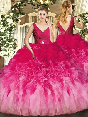 Multi-color Quinceanera Dress Sweet 16 and Quinceanera with Beading and Ruffles V-neck Sleeveless Backless