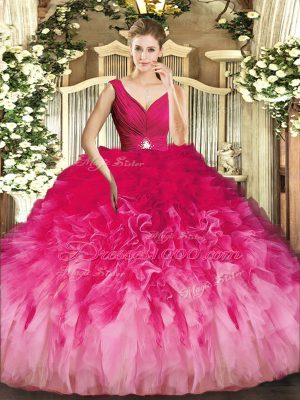 Multi-color Quinceanera Dress Sweet 16 and Quinceanera with Beading and Ruffles V-neck Sleeveless Backless