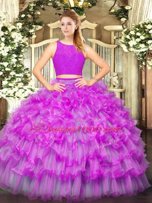 High Quality Scoop Sleeveless Tulle 15 Quinceanera Dress Ruffled Layers Zipper