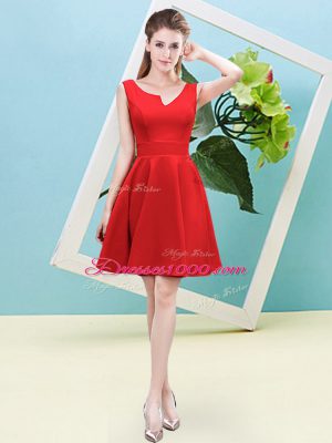 Luxurious Red Asymmetric Neckline Ruching Bridesmaid Dresses Sleeveless Zipper