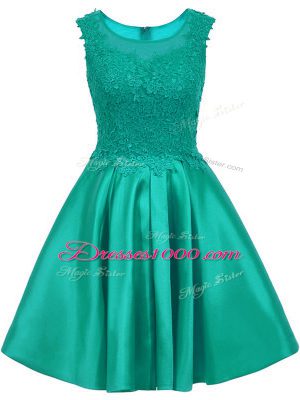 Customized Mini Length Turquoise Quinceanera Court Dresses Satin Sleeveless Lace