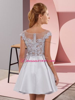 Customized Mini Length Turquoise Quinceanera Court Dresses Satin Sleeveless Lace