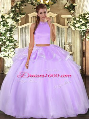 Spectacular Lavender Sleeveless Floor Length Beading Backless Sweet 16 Dress