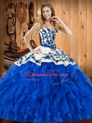 Ball Gowns Sweet 16 Quinceanera Dress Blue Sweetheart Tulle Sleeveless Floor Length Lace Up