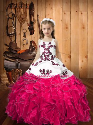 Sleeveless Embroidery and Ruffles Lace Up Girls Pageant Dresses