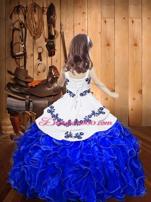 Sleeveless Embroidery and Ruffles Lace Up Girls Pageant Dresses