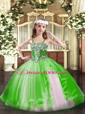 Beauteous Green Tulle Lace Up Pageant Dresses Sleeveless Floor Length Appliques