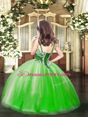 Beauteous Green Tulle Lace Up Pageant Dresses Sleeveless Floor Length Appliques