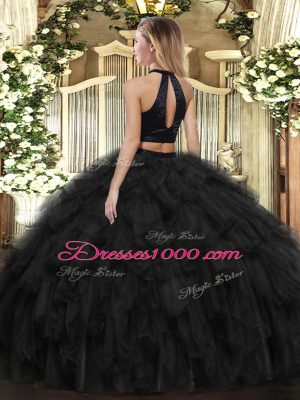 Ball Gowns Quince Ball Gowns Brown Halter Top Organza Sleeveless Floor Length Backless