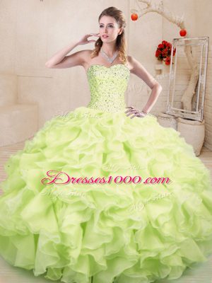 High Quality Sleeveless Beading and Ruffles Lace Up Quinceanera Gown