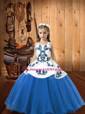Wonderful Floor Length Lace Up Casual Dresses Blue for Sweet 16 and Quinceanera with Embroidery
