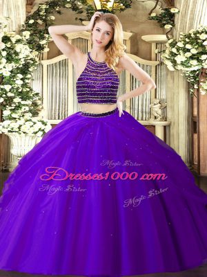 Floor Length Ball Gowns Sleeveless Purple Vestidos de Quinceanera Zipper