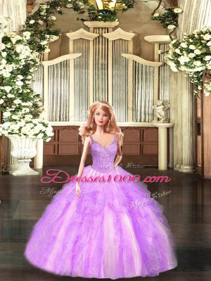 Customized Straps Sleeveless Organza Quinceanera Gowns Beading and Ruffles Lace Up
