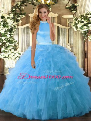 Sleeveless Backless Floor Length Beading and Ruffles Quinceanera Gowns