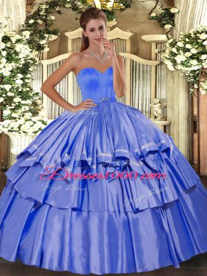 Sumptuous Blue Ball Gowns Beading and Ruffled Layers Vestidos de Quinceanera Lace Up Taffeta Sleeveless Floor Length