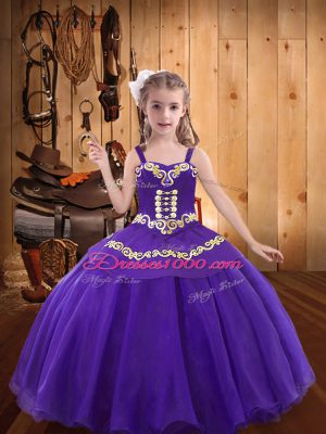 Luxurious Eggplant Purple Sleeveless Organza Lace Up Little Girl Pageant Gowns for Party and Sweet 16 and Quinceanera and Wedding Party