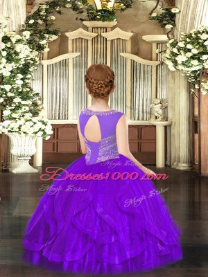 New Arrival Purple Sleeveless Floor Length Beading and Ruffles Lace Up Teens Party Dress