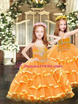Traditional Sweetheart Sleeveless Lace Up 15 Quinceanera Dress Orange Red Tulle