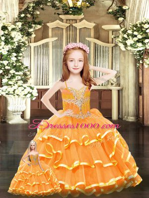 Traditional Sweetheart Sleeveless Lace Up 15 Quinceanera Dress Orange Red Tulle