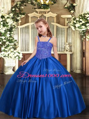 Royal Blue Sleeveless Beading Floor Length Kids Formal Wear