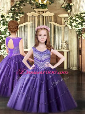 Sexy Eggplant Purple Scoop Neckline Beading Quince Ball Gowns Sleeveless Lace Up